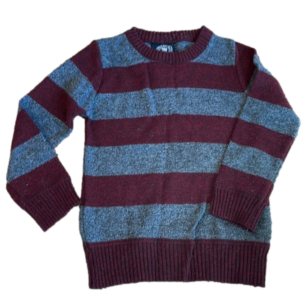 Striped Kids Sweater - Maroon and Gray